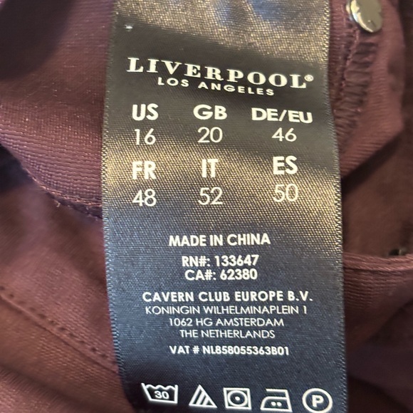 Liverpool Los Angeles Burgundy Slim Pants Size 16/33 - Picture 5 of 7